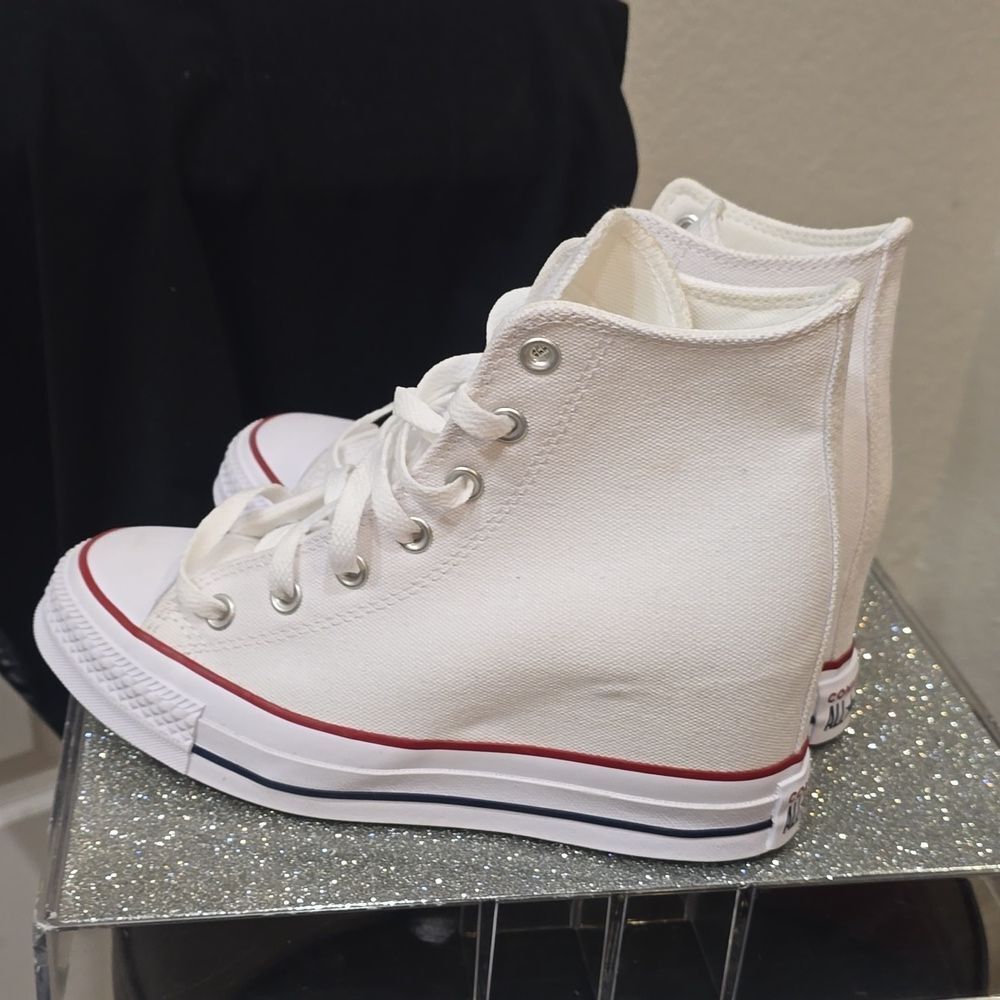 Converse‎ Chuck Taylor All Star Wedge Platform Sneakers- White - Picture 8 of 12
